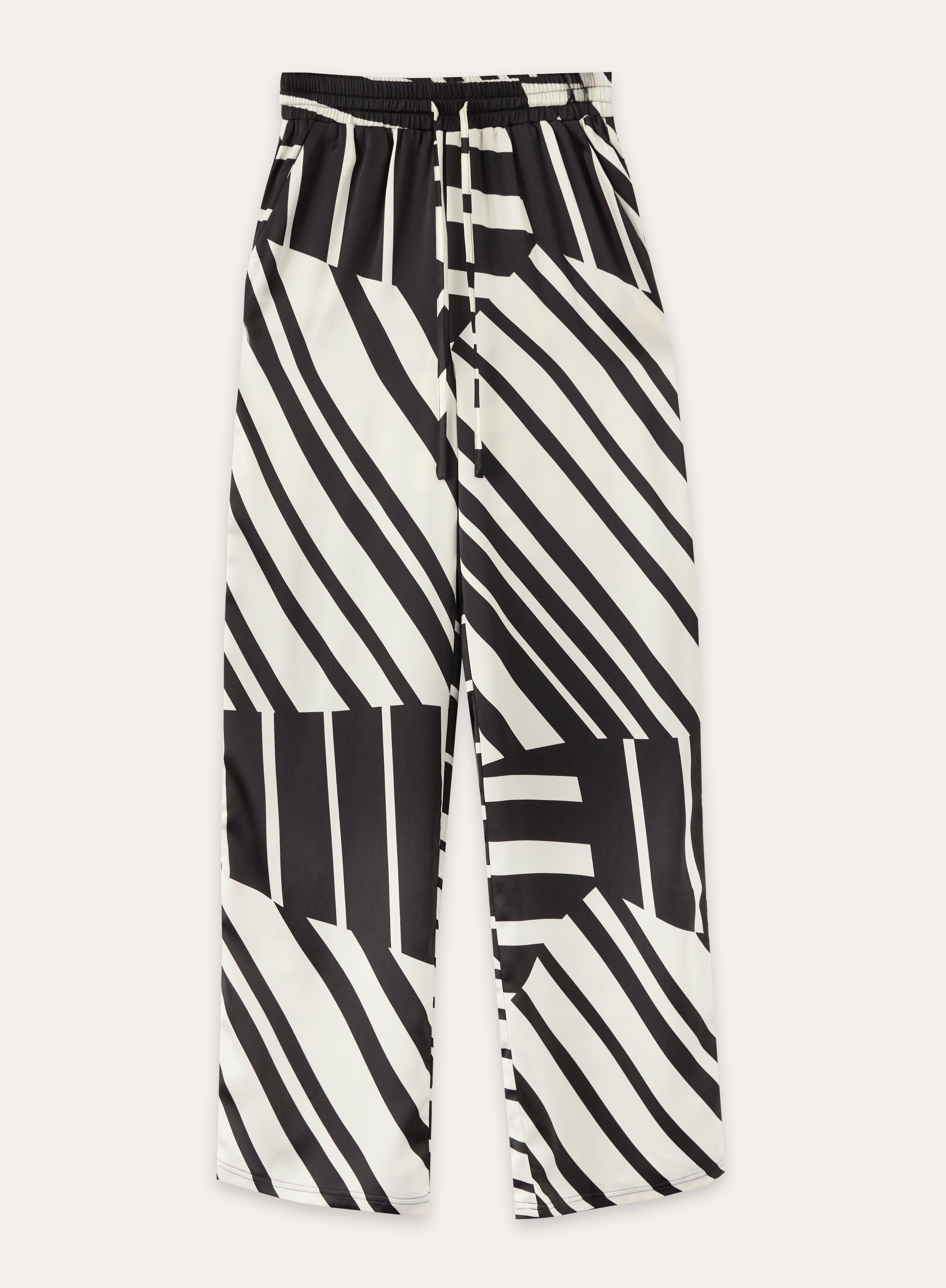 Black And White Abstract Print Satin Trouser